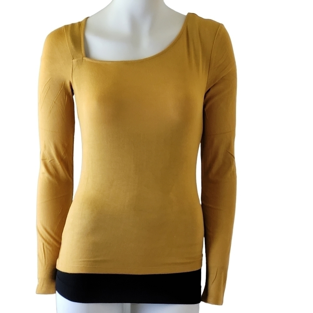Honey Mustard Long Sleeve Stretch Top Fitted